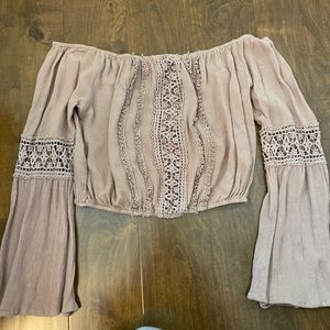 off the shoulder bell sleeve crop top